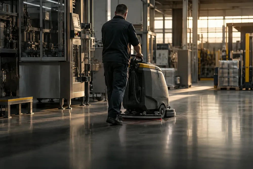 Industriereinigung mit einer Bodenreinigungsmaschine